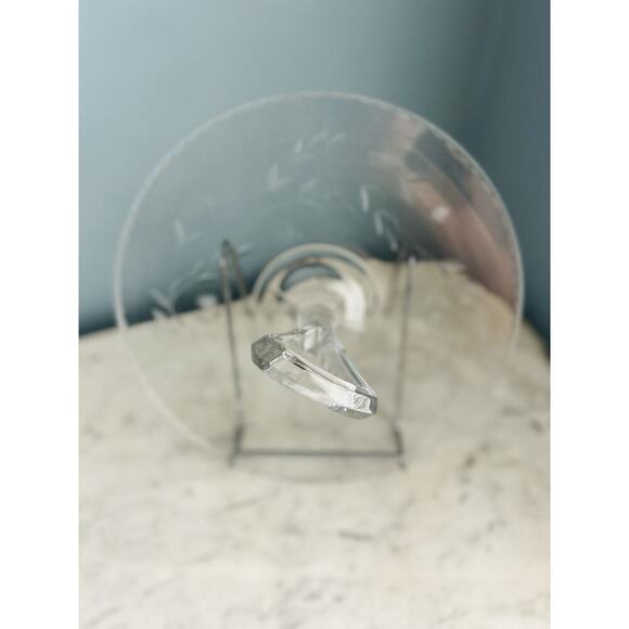 Vintage Tidbit 11” Serving Tray Dish Etched Glass Handle Floral Scallop Trim - Picture 16 of 16